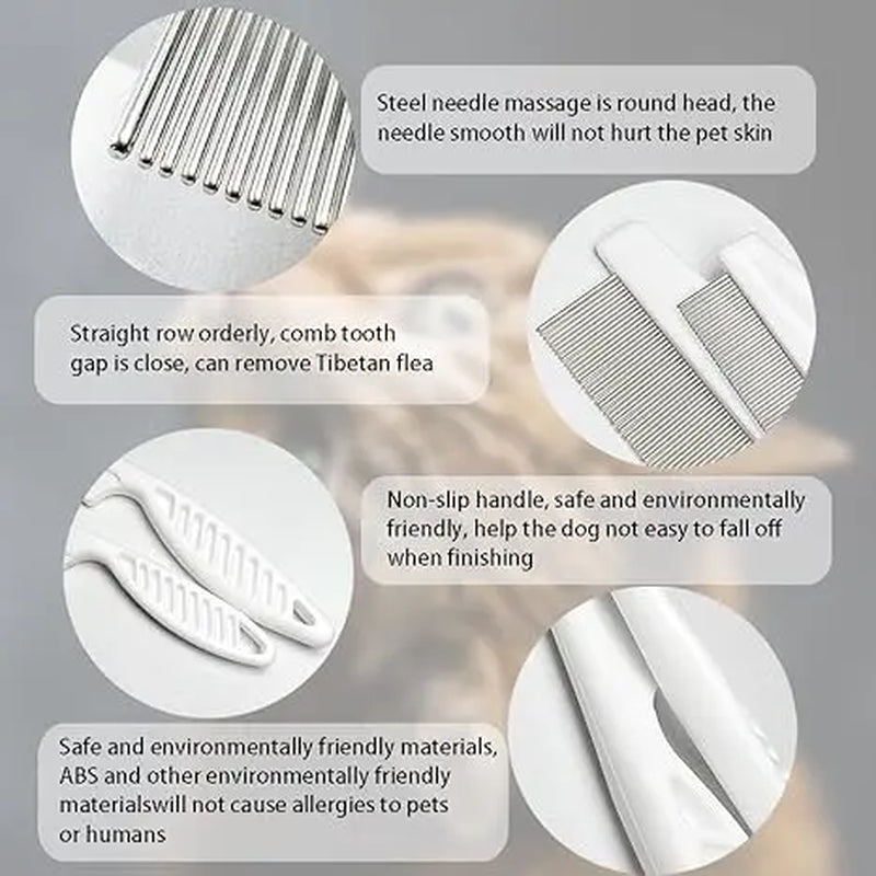2 Pack Multifunctional Pet Comb, Upgrade Pet Grooming Brush Fine Magic Tear Stain Removal, Fine-Tooth Stainless Massage Comb Kit for Small Puppies and Dogs (White)