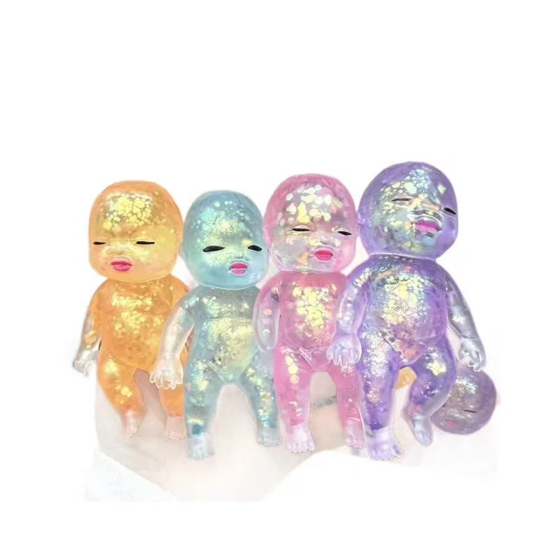 Melanth Glitter Baby Squishy Toy Natasha Slow Rebound TPR Moltose Squeeze Doll Stress Relief Fidget Toy for Anxiety Relief 14+