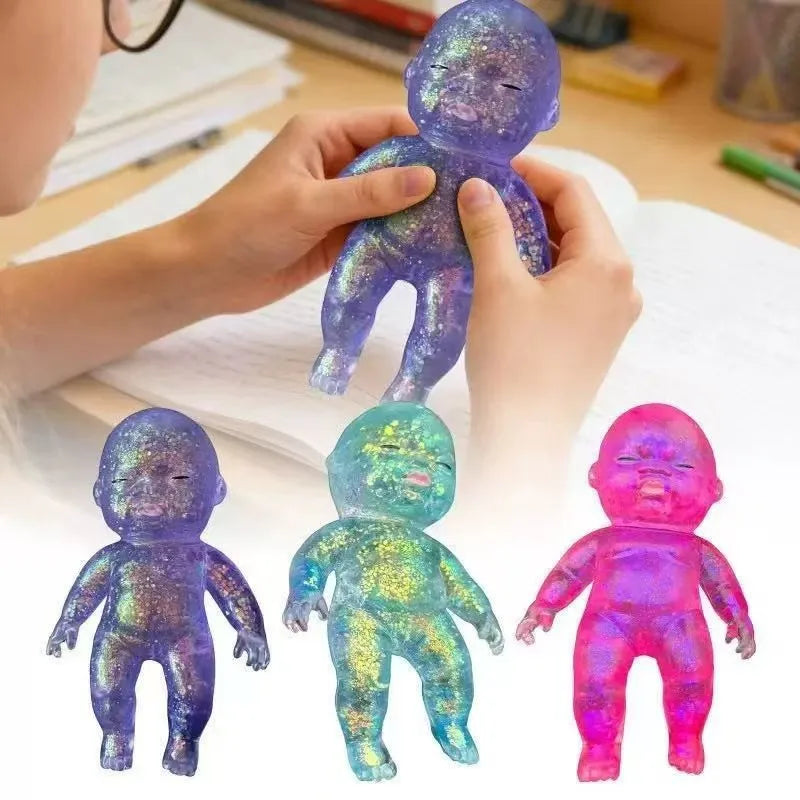 Melanth Glitter Baby Squishy Toy Natasha Slow Rebound TPR Moltose Squeeze Doll Stress Relief Fidget Toy for Anxiety Relief 14+