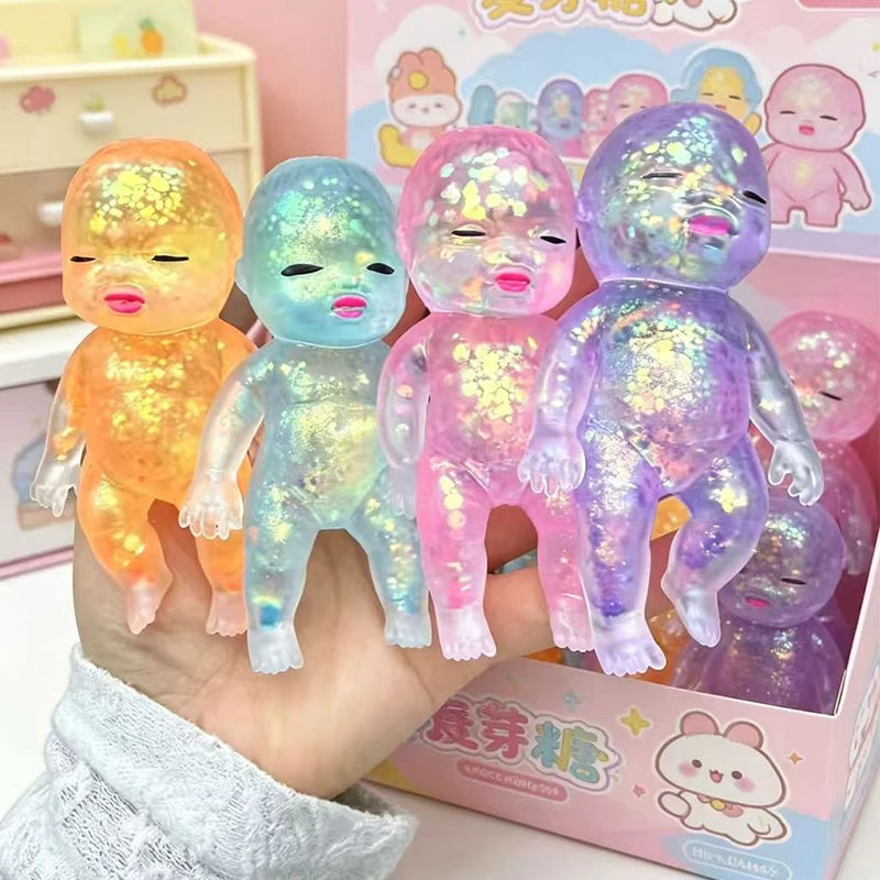 Melanth Glitter Baby Squishy Toy Natasha Slow Rebound TPR Moltose Squeeze Doll Stress Relief Fidget Toy for Anxiety Relief 14+