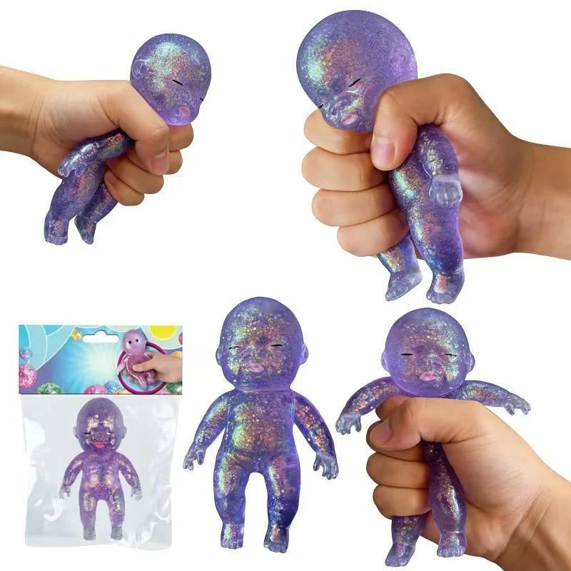 Melanth Glitter Baby Squishy Toy Natasha Slow Rebound TPR Moltose Squeeze Doll Stress Relief Fidget Toy for Anxiety Relief 14+