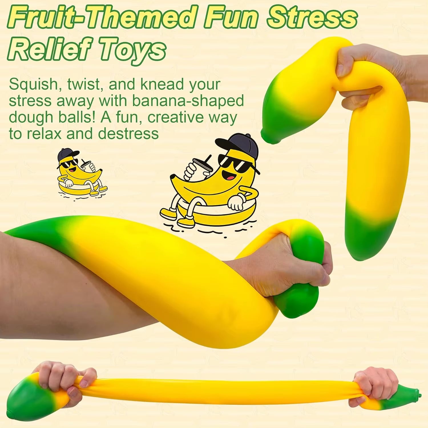 Banana Squishy Giant Large Slow Rising Banana Fidget Toys Soft Stress Relief Anxiety Sensory Toys for Adults Teens Kids Autism
